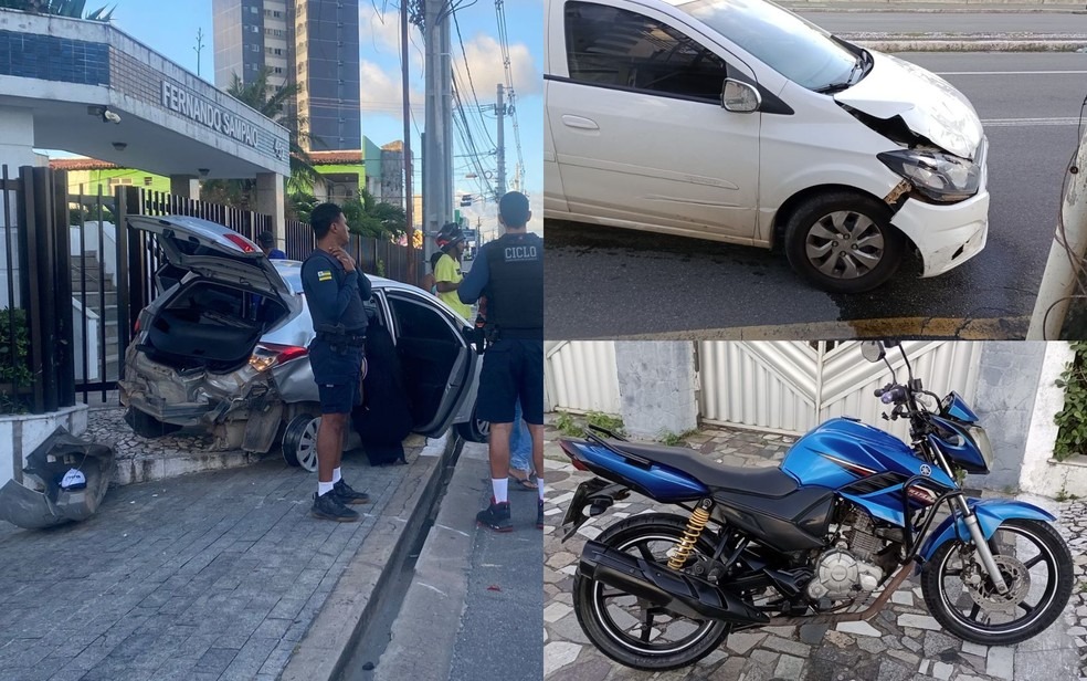 Mulher fica ferida após colisão entre dois carros e moto em Aracaju