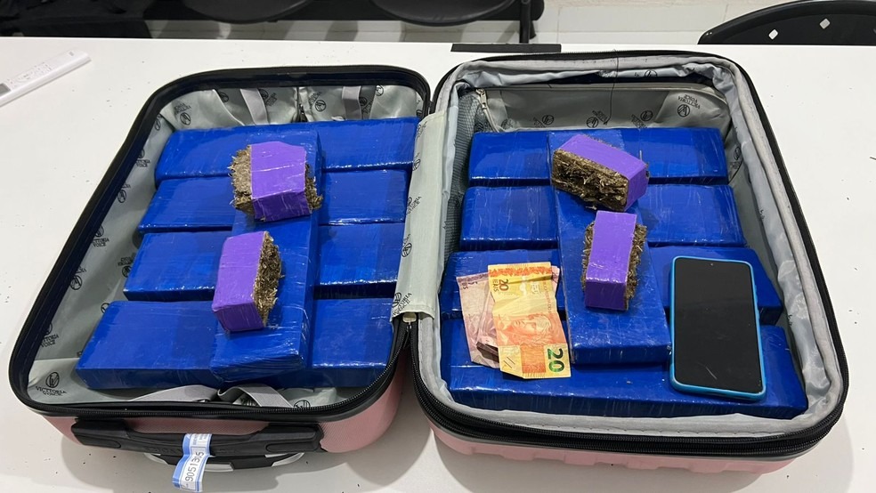 A droga foi apreendida dentro da mala transportada pela suspeita. — Foto: SSP/SE