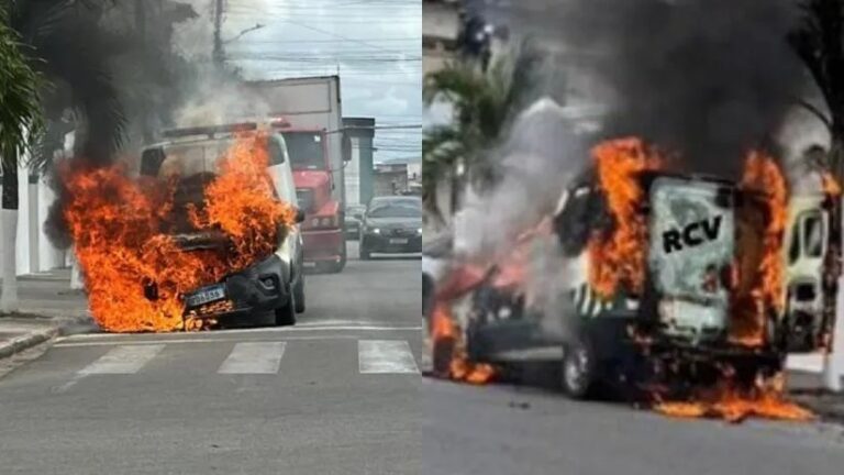 Ambulância de Moita Bonita pega fogo com três pessoas dentro