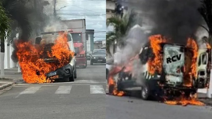 Ambulância de Moita Bonita pega fogo com três pessoas dentro