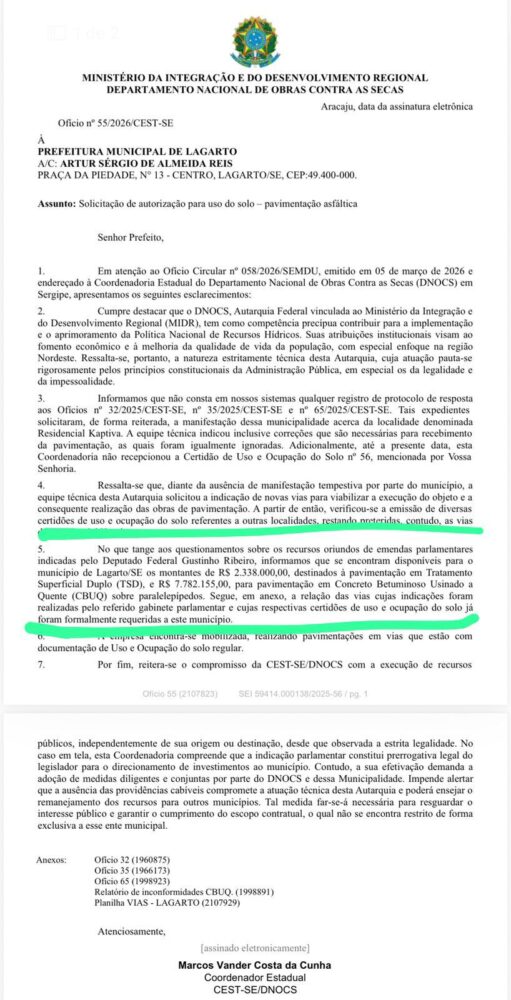 “Só existe um parlamentar com recursos no DNOCS para Lagarto”, dispara Gustinho ao desmentir Sérgio Reis